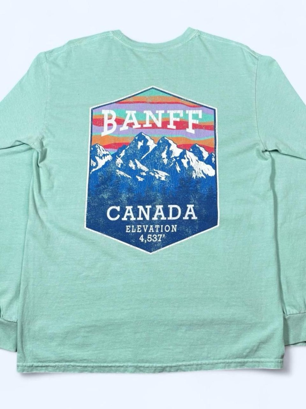 Banff Canada Mountain Long Sleeve Gildan Ultra Cotton Vintage Style Tee Medium